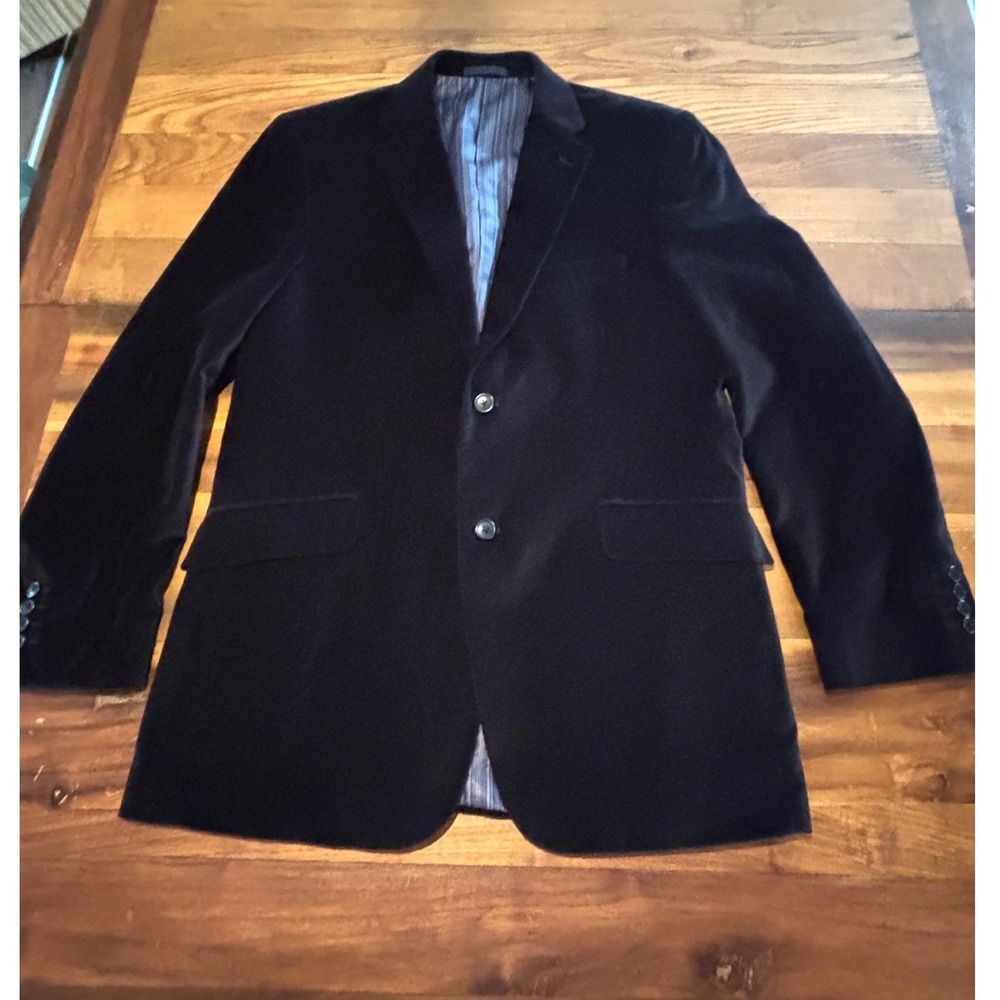 Madison Mens Black Cotton Velvet Blazer Sport Coat 42L Two Button Lined Holiday